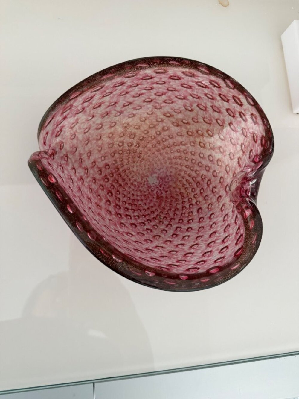 Murano Bullicante Gold Flecks Pink Heart-shaped Glass Bowl Ashtray MCM Vintage